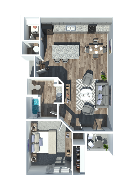 Floor plan for 1 bed, 1 bath, 656 sqft